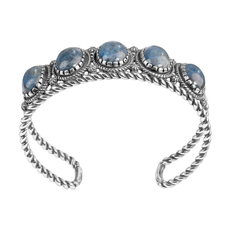 Sterling Silver Blue Denim Lapis Gemstone 5-Stone Cuff Bracelet Sizes S, M, L