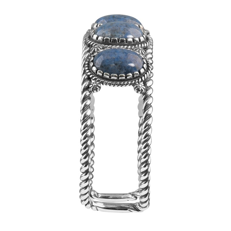 Sterling Silver Blue Denim Lapis Gemstone 5-Stone Cuff Bracelet Sizes S, M, L