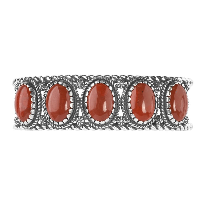 Sterling Silver Red Jasper Gemstone 5-Stone Cuff Bracelet Sizes S, M or L
