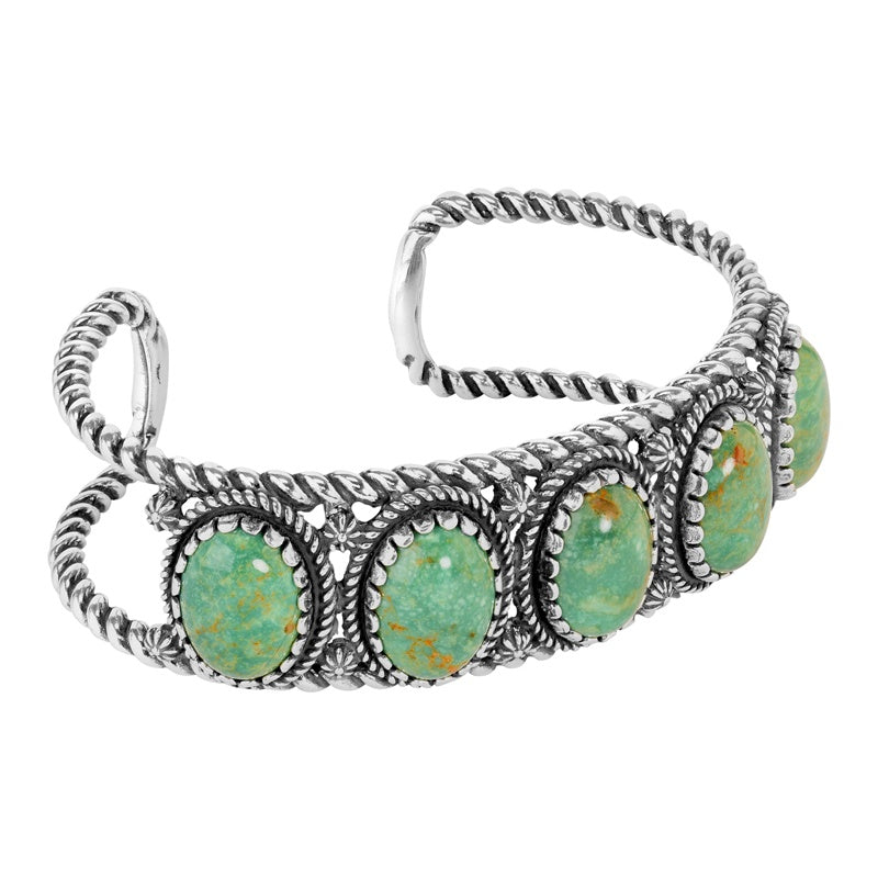 Sterling Silver Green Turquoise Gemstone 5-Stone Cuff Bracelet Size S, M or L