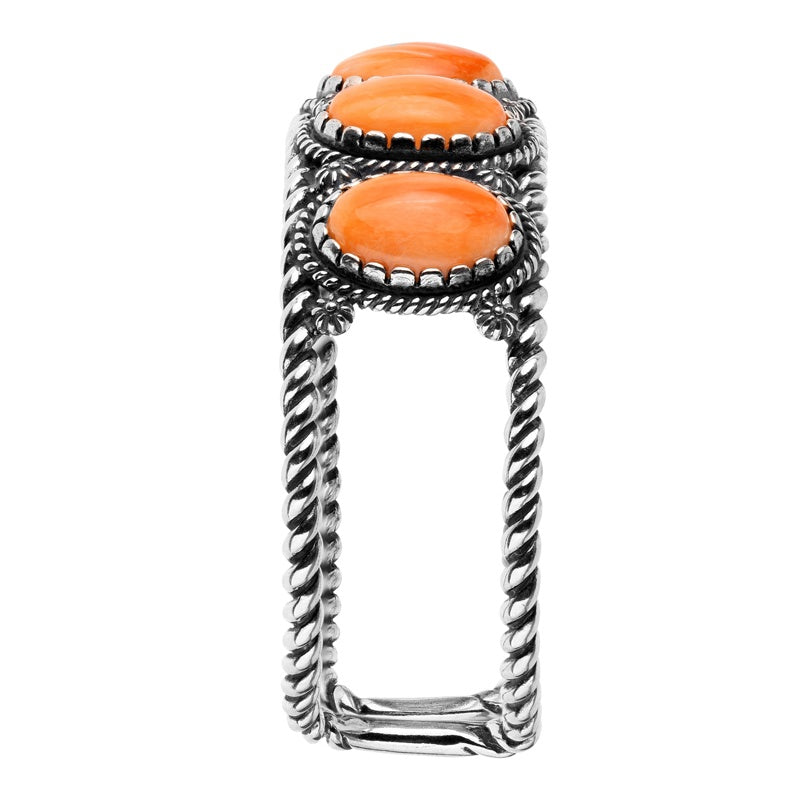 Sterling Silver Orange Spiny Oyster Gemstone 5-Stone Cuff Bracelet Size S, M or L