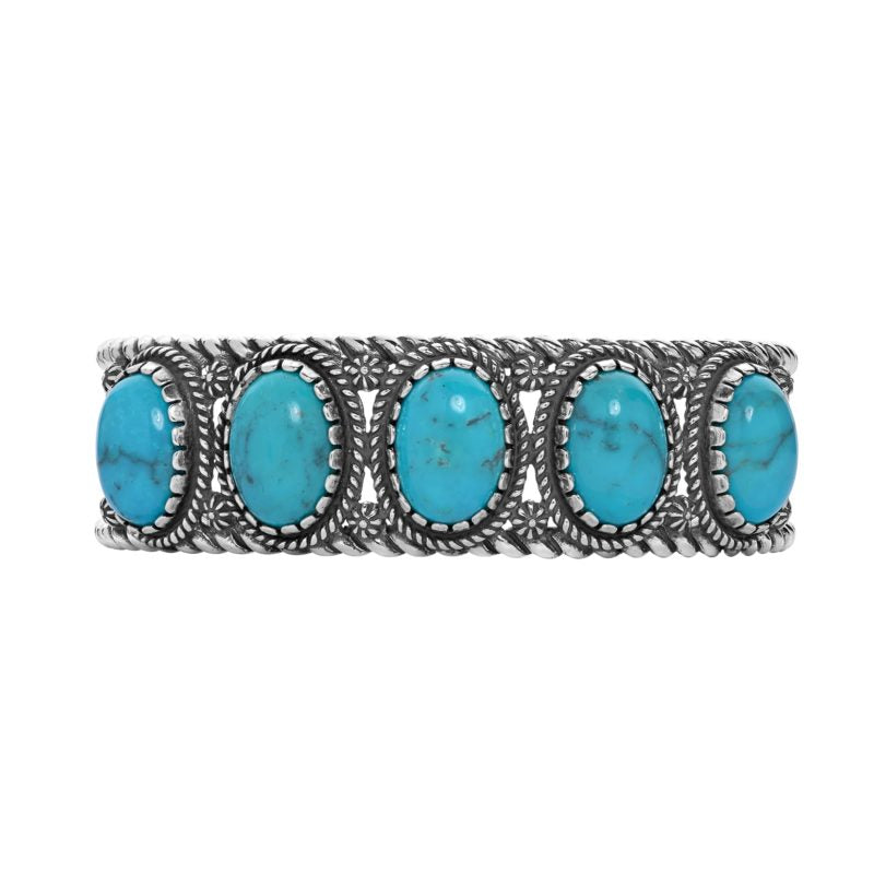 Sterling Silver Blue Turquoise 5-Stone Cuff Bracelet, Sizes Small to Large