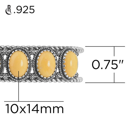 Sterling Silver Yellow Jasper Gemstone 5-Stone Cuff Bracelet Sizes S, M, and L