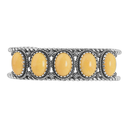 Sterling Silver Yellow Jasper Gemstone 5-Stone Cuff Bracelet Sizes S, M, and L