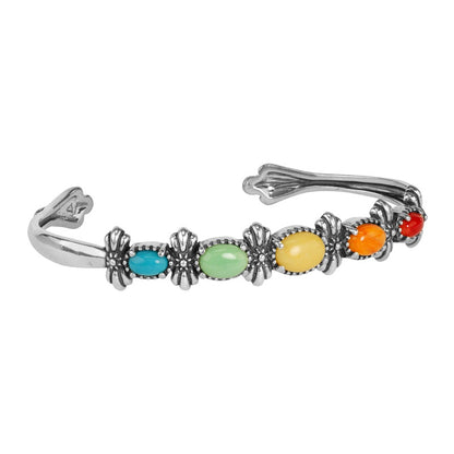 Sterling Silver Multi Color 5-Stone Cuff Bracelet Sizes S, M or L