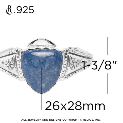 Sterling Silver Blue Denim Lapis Arrowhead Gemstone Cuff Bracelet Size S, M, L