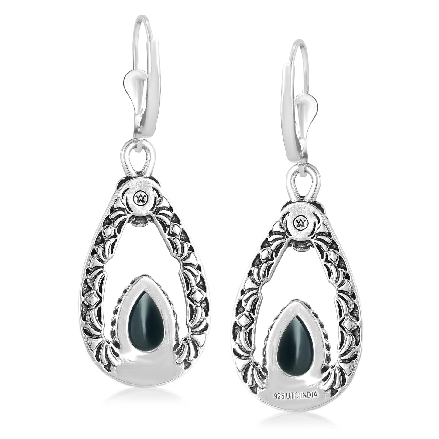 Sterling Silver Black Onyx Teardrop Dangle Earrings