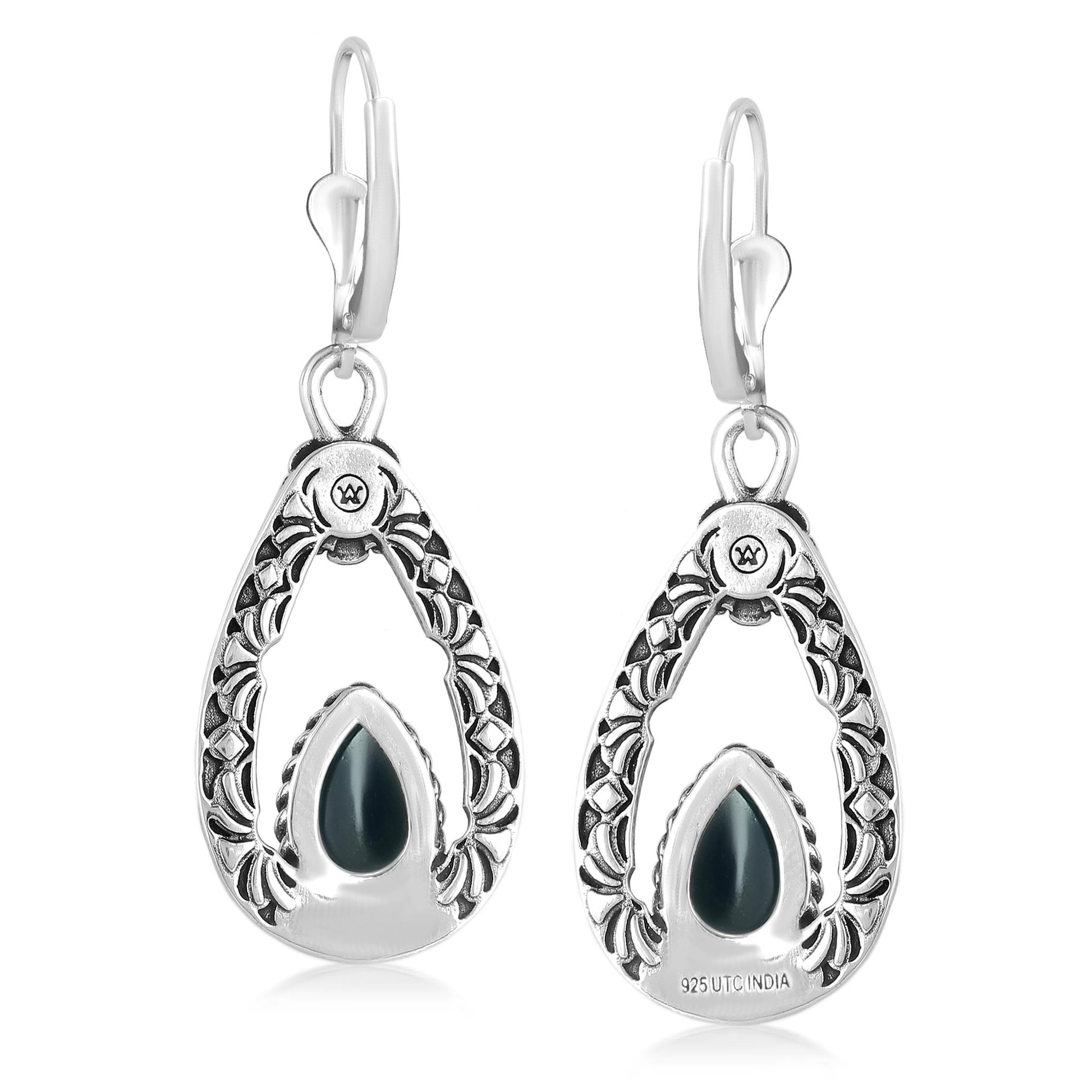 Sterling Silver Black Onyx Teardrop Dangle Earrings