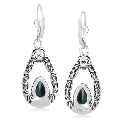 Sterling Silver Black Onyx Teardrop Dangle Earrings