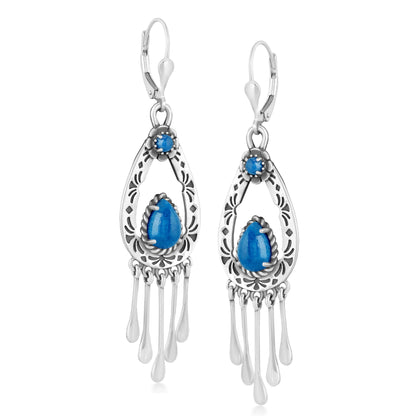 Sterling Silver Lapis Pear-Cut Lever Back Dangle Earrings