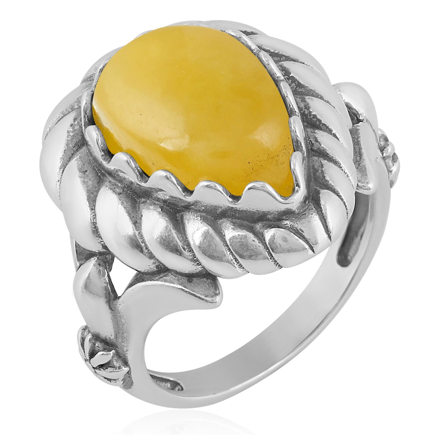 Sterling Silver Yellow Jasper Pear Cut Rope Ring