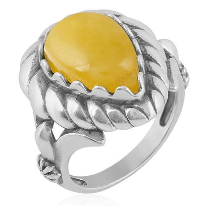 Sterling Silver Yellow Jasper Pear Cut Rope Ring