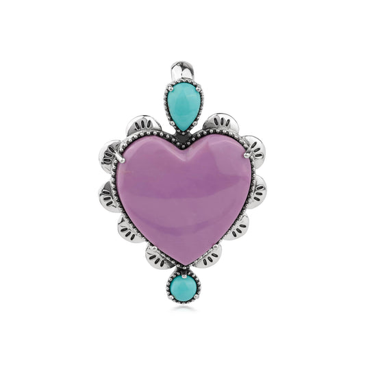 EXCLUSIVELY OURS! Sterling Silver Phosphosiderite and Kingman Turquoise Large Heart Design Pendant Enhancer