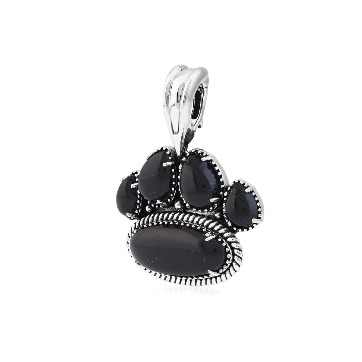 Sterling Silver Black Onyx Pawprint Pendant Enhancer