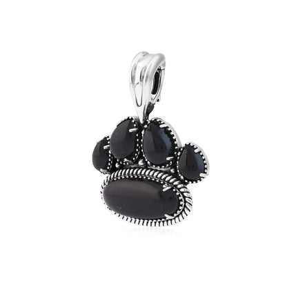Sterling Silver Black Onyx Pawprint Pendant Enhancer