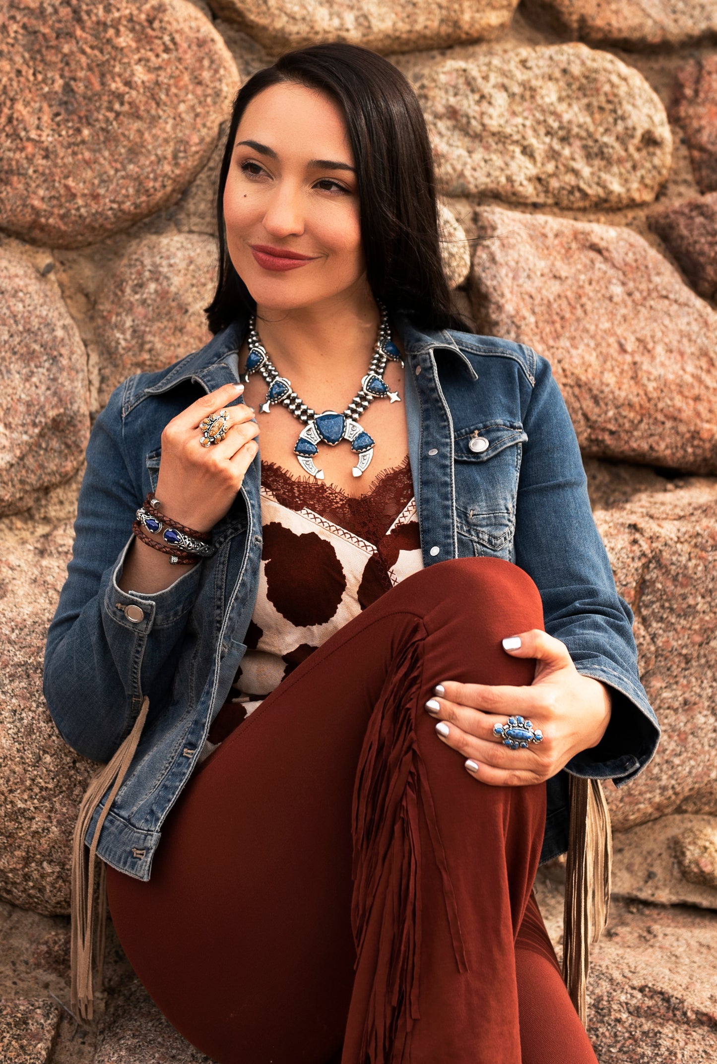 Sterling Silver Lapis Arrowhead Squash Blossom Statement Necklace, 18 to 21 Inches
