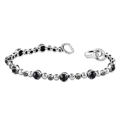 Sterling Silver Black Onyx Round Beaded Bracelet