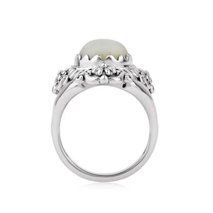  Sterling Silver White Mother of Pearl Oval Scalloped Concha Ring