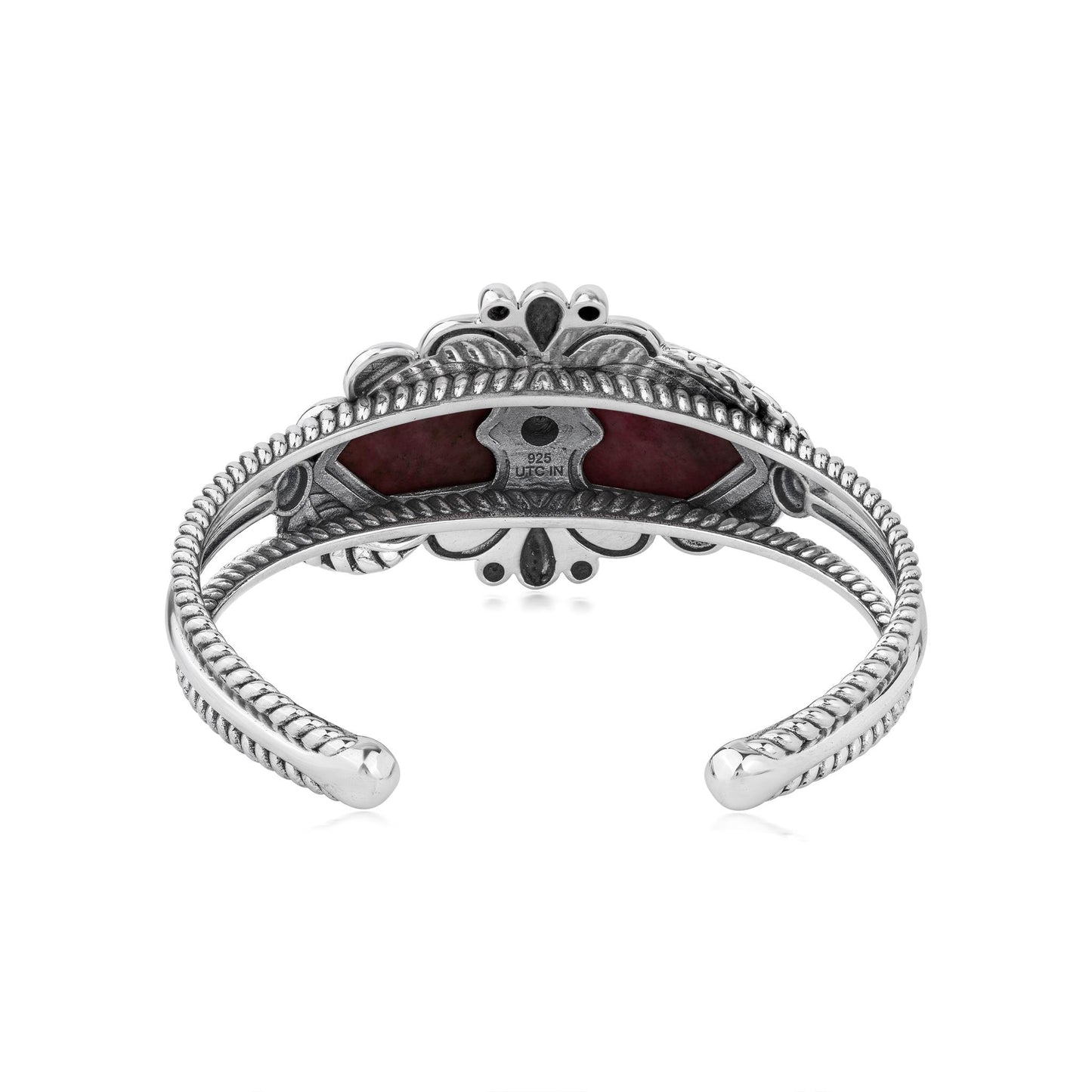 EXCLUSIVELY OURS! Sterling Silver Rhodonite Double Heart Cuff Bracelet, Sizes Small to Large