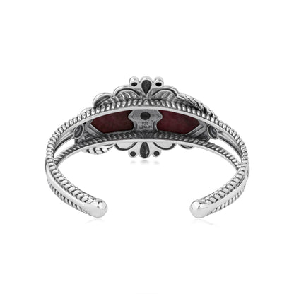 EXCLUSIVELY OURS! Sterling Silver Rhodonite Double Heart Cuff Bracelet, Sizes Small to Large