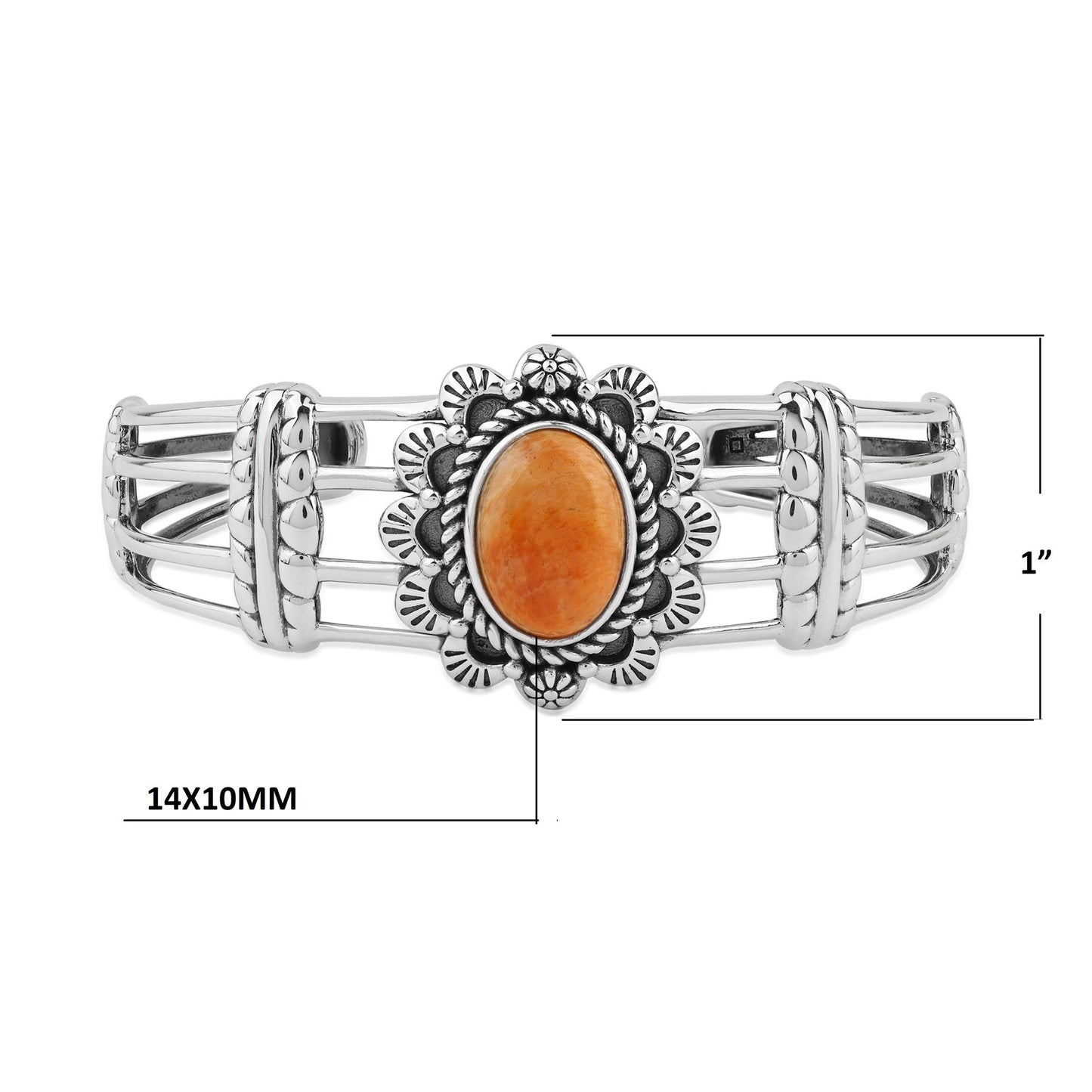  Sterling Silver Orange Spiny Oyster Oval Scallop Open Cuff Bracelet