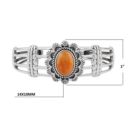  Sterling Silver Orange Spiny Oyster Oval Scallop Open Cuff Bracelet