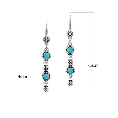 Sterling Silver Sleeping Beauty Turquoise Round Gemstone and Concha Linear Lever Back Earrings
