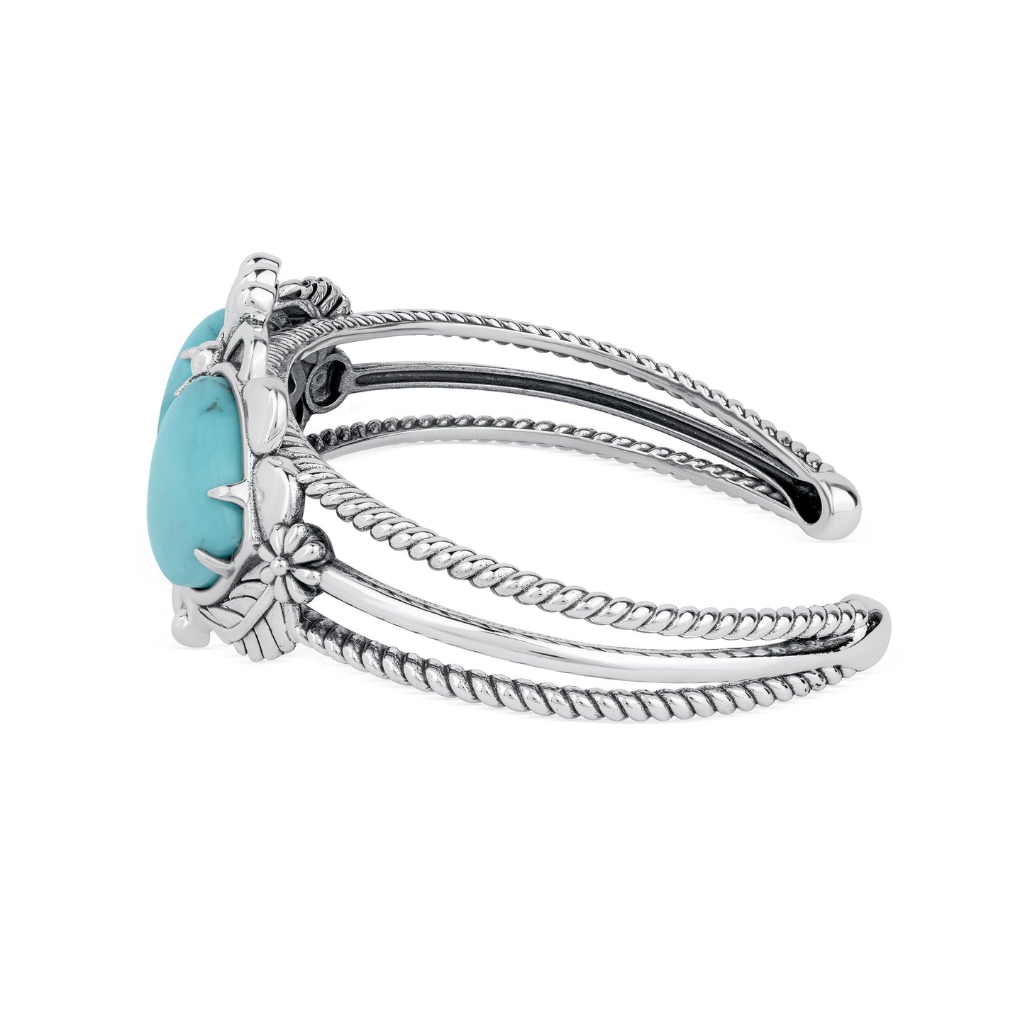 EXCLUSIVELY OURS! Sterling Silver Kingman Turquoise Double Heart Cuff Bracelet, Sizes Small to Large