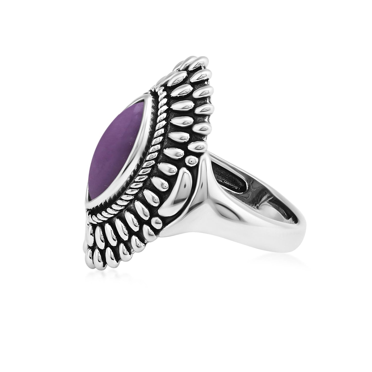 Sterling Silver Phosphosiderite Marquise Cut Rope and Bead Ring