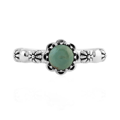  Sterling Silver Green Turquoise Single Row Concha Flower Ring
