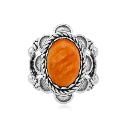 Sterling Silver Orange Spiny Oyster Oval Scallop Ring