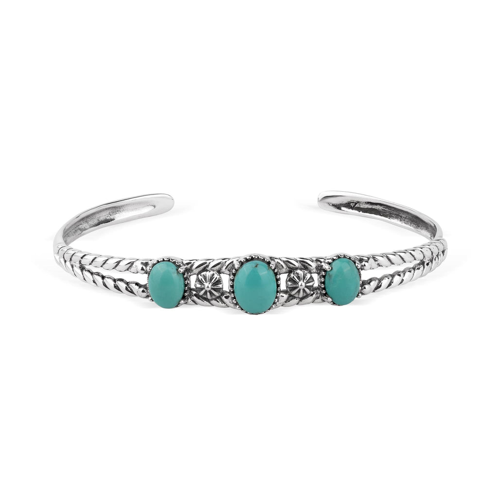 EXCLUSIVELY OURS! Sterling Silver Green Turquoise Oval Rope Friendship Cuff Bracelet, Sizes Small to Large