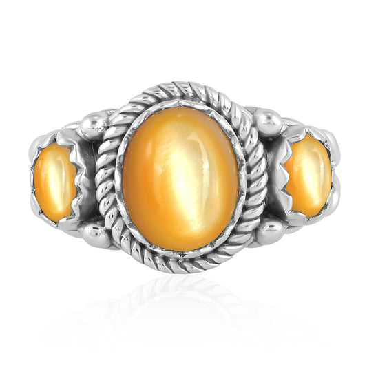 Sterling Silver Yellow Mother of Pearl 3-Stone Ring