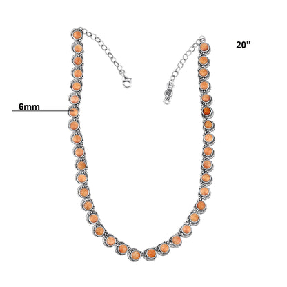 LIMITED EDITION! Sterling Silver Orange Spiny Oyster Round Cabochon Necklace, 20 Inches