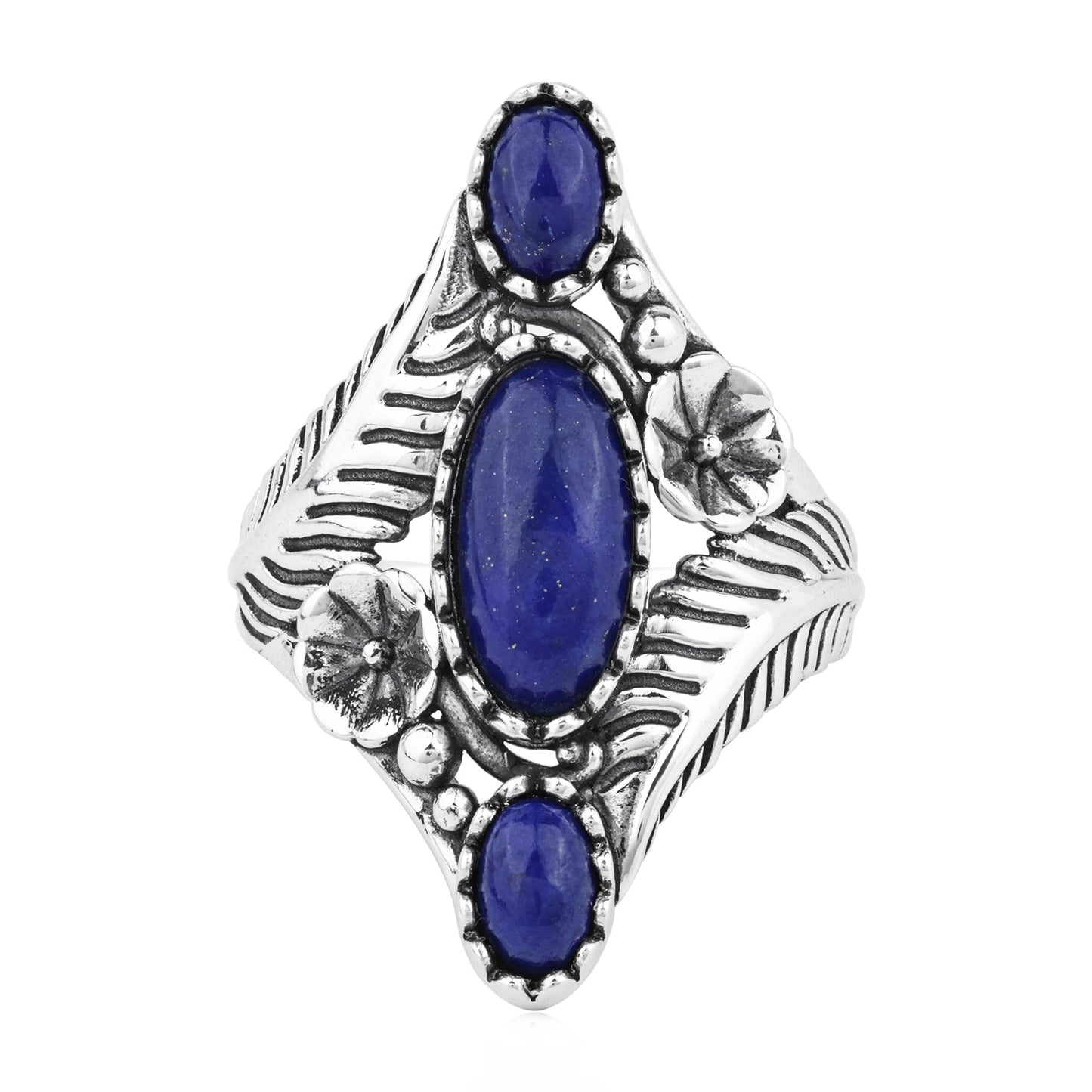 Sterling Silver Lapis Oval Leaf and Vine Ring