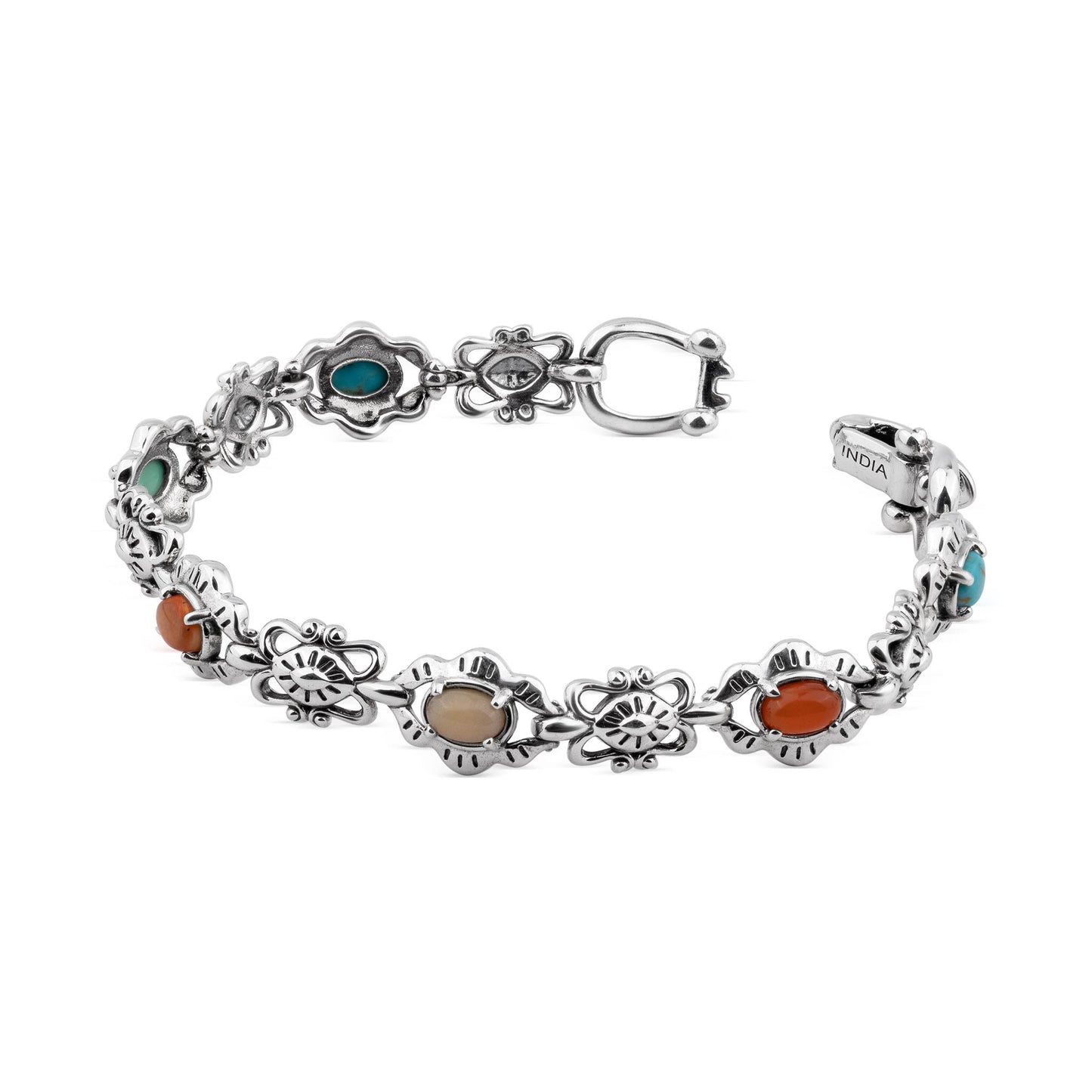 LIMITED EDITION! Sterling Silver Multi-Gemstone Concha Link Bracelet, Sizes Small to Large