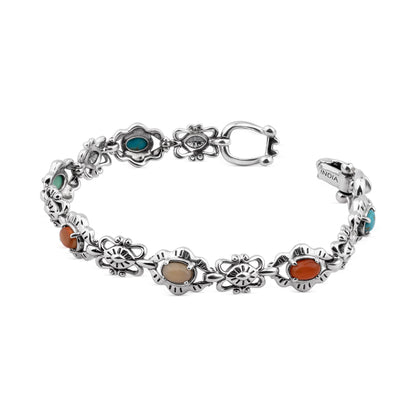 LIMITED EDITION! Sterling Silver Multi-Gemstone Concha Link Bracelet, Sizes Small to Large