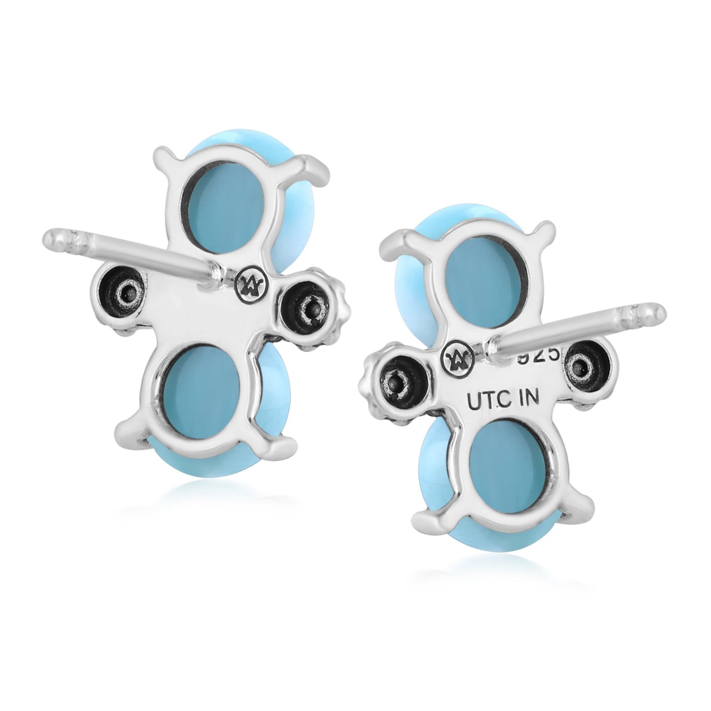 Sterling Silver Round Larimar Concha Stud Earrings 