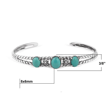 EXCLUSIVELY OURS! Sterling Silver Green Turquoise Oval Rope Friendship Cuff Bracelet, Sizes Small to Large