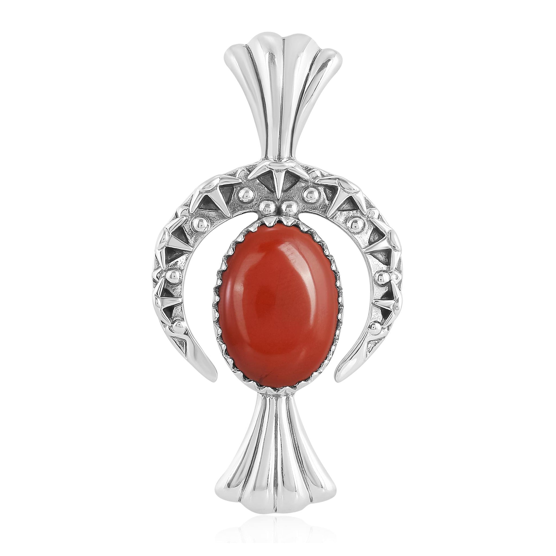 Sterling Silver Red Jasper Fritz Casuse Squash Blossom Naja Crescent Moon Pendant Enhancer