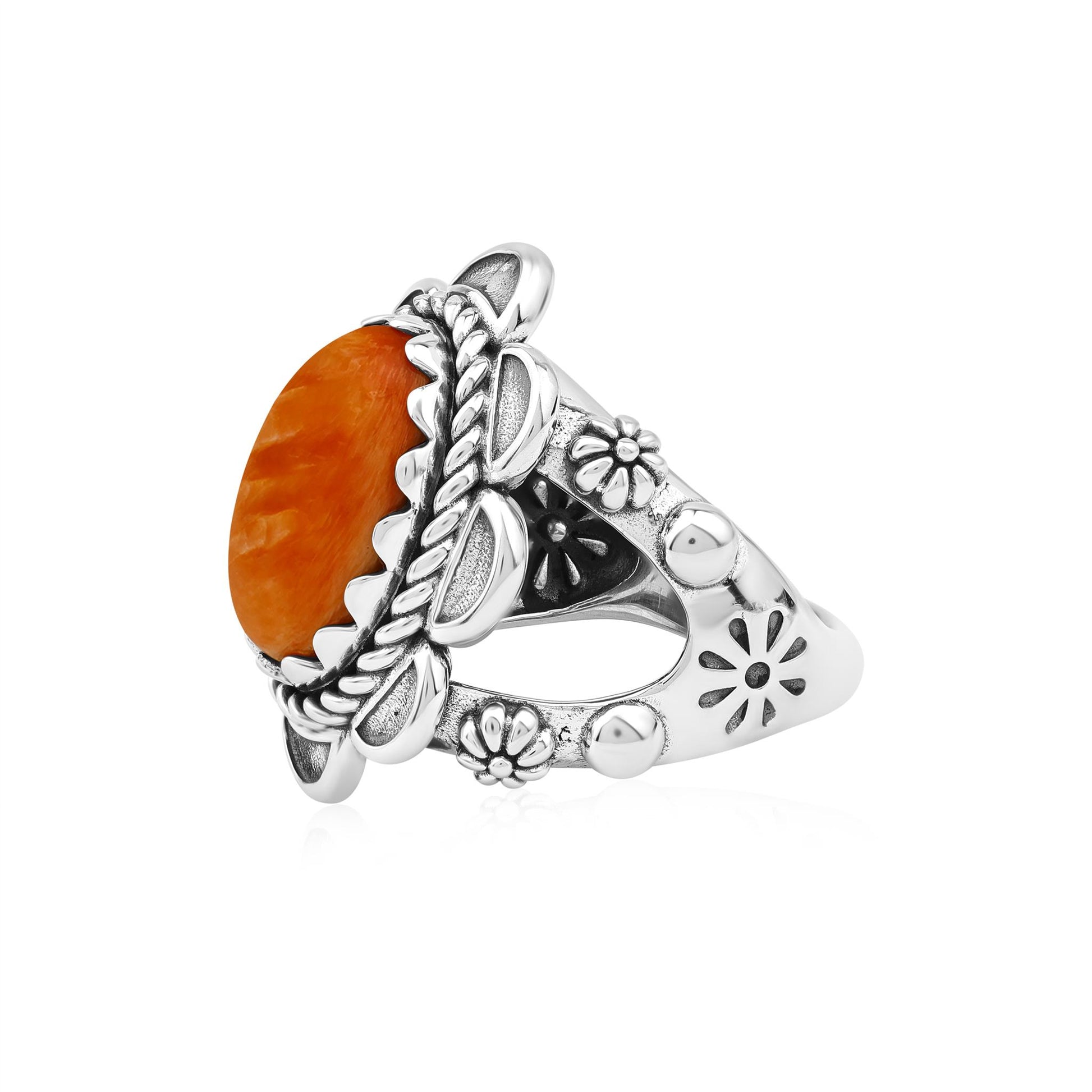 Sterling Silver Orange Spiny Oyster Oval Scallop Ring