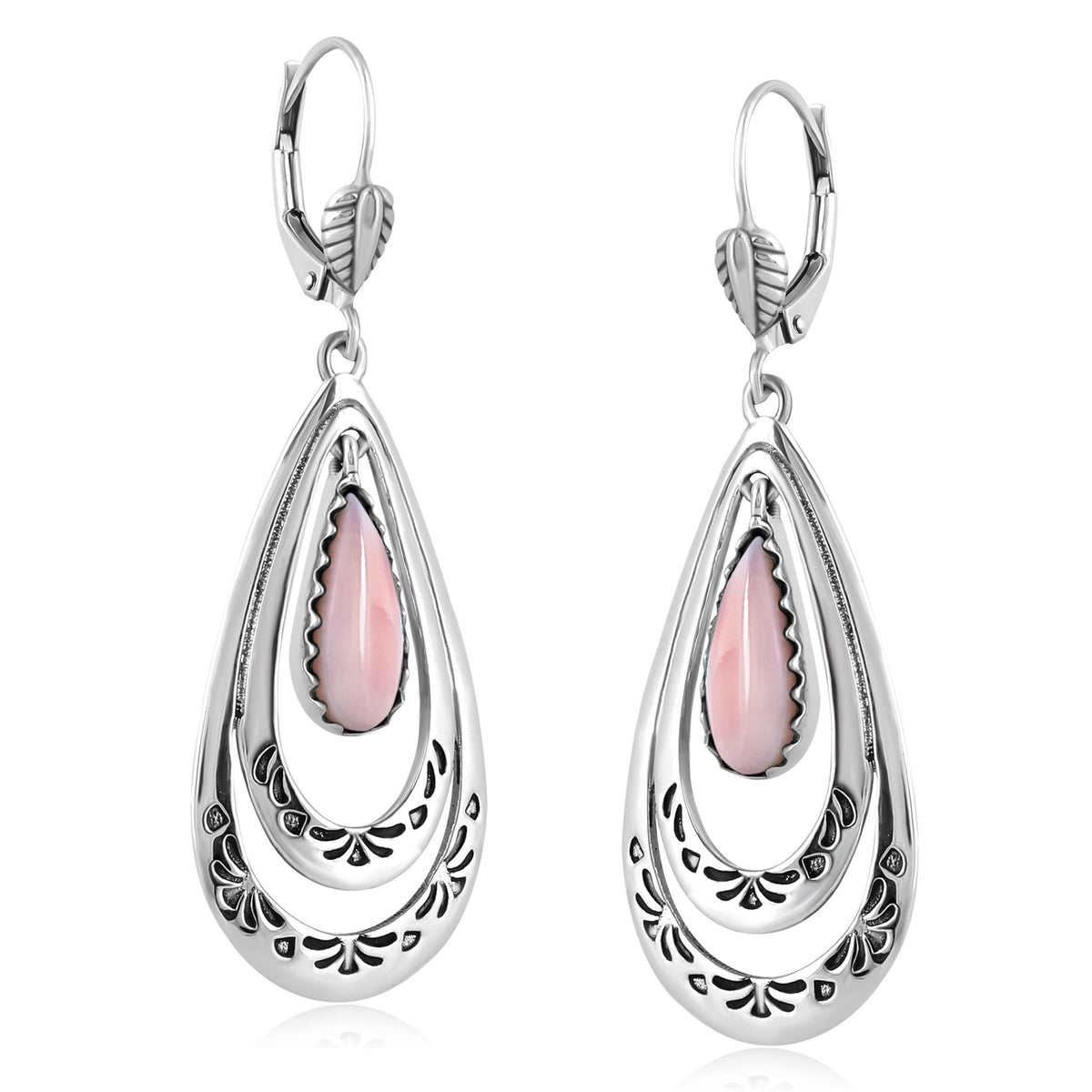 Sterling Silver Pink Opal Open Teardrop Lever Back Earrings