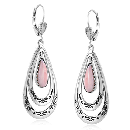 Sterling Silver Pink Opal Open Teardrop Lever Back Earrings