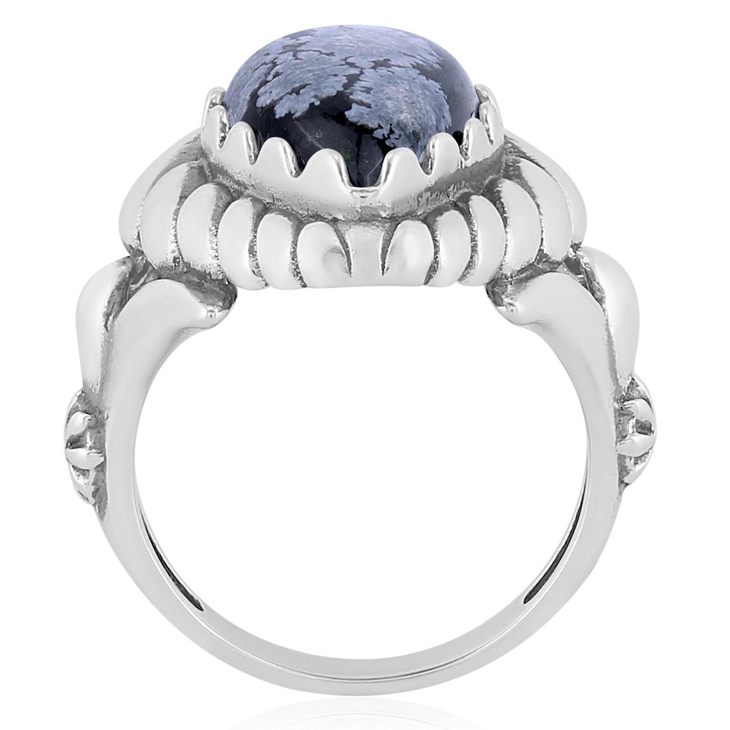 EXCLUSIVELY OURS! Sterling Silver Snowflake Obsidian Pear Cut Rope Ring, Sizes 5 to 11