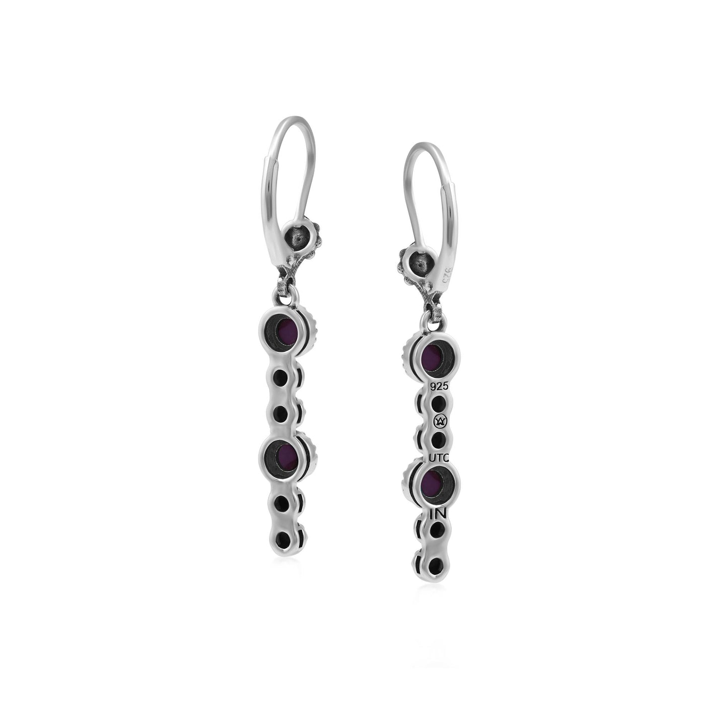 Sterling Silver Phosphosiderite Round Gemstone and Concha Linear Lever Back Earrings