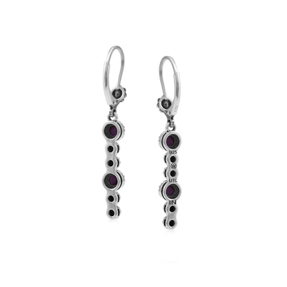 Sterling Silver Phosphosiderite Round Gemstone and Concha Linear Lever Back Earrings