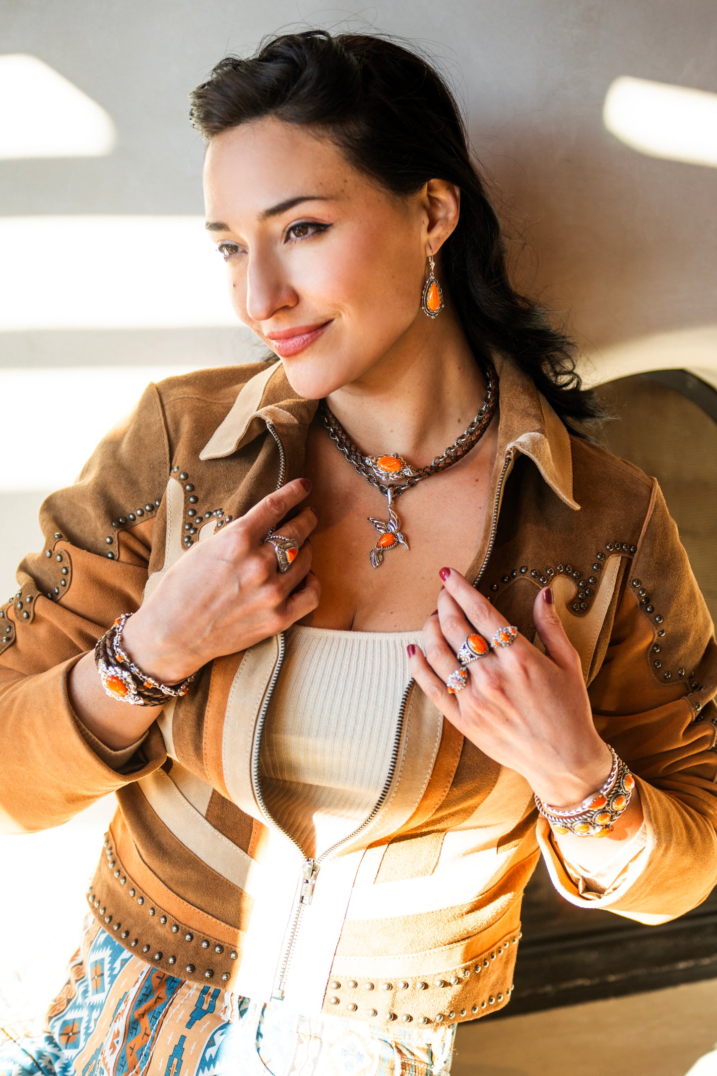 EXCLUSIVELY OURS! Sterling Silver Orange Spiny Oyster Hummingbird Pendant Enhancer
