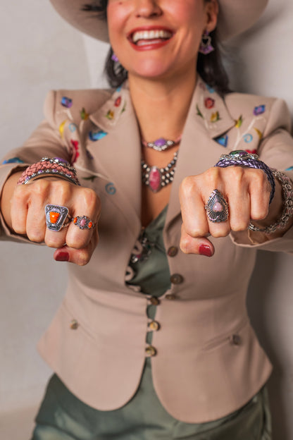Sterling Silver Pink Opal Bold Heart Ring, Sizes 5 and 6