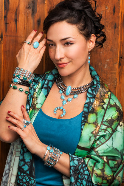 EXCLUSIVELY OURS! Sterling Silver Kingman Turquoise Oval Cut Triple-Row Beaded Necklace, 17 to 20 Inches