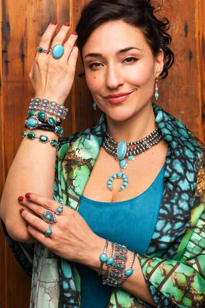 EXCLUSIVELY OURS! Sterling Silver Kingman Turquoise Oval Cut Triple-Row Beaded Necklace, 17 to 20 Inches